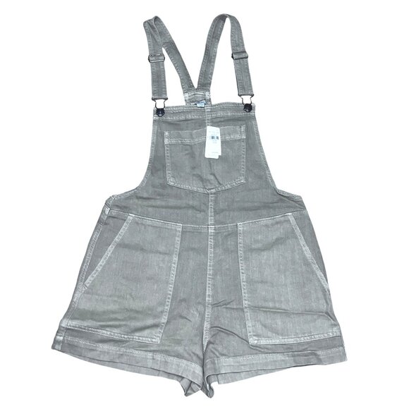 Aerie Womens Khaki Denim Overalls Shorts XS Womens Adjustable Straps Pockets Bei - Picture 10 of 16